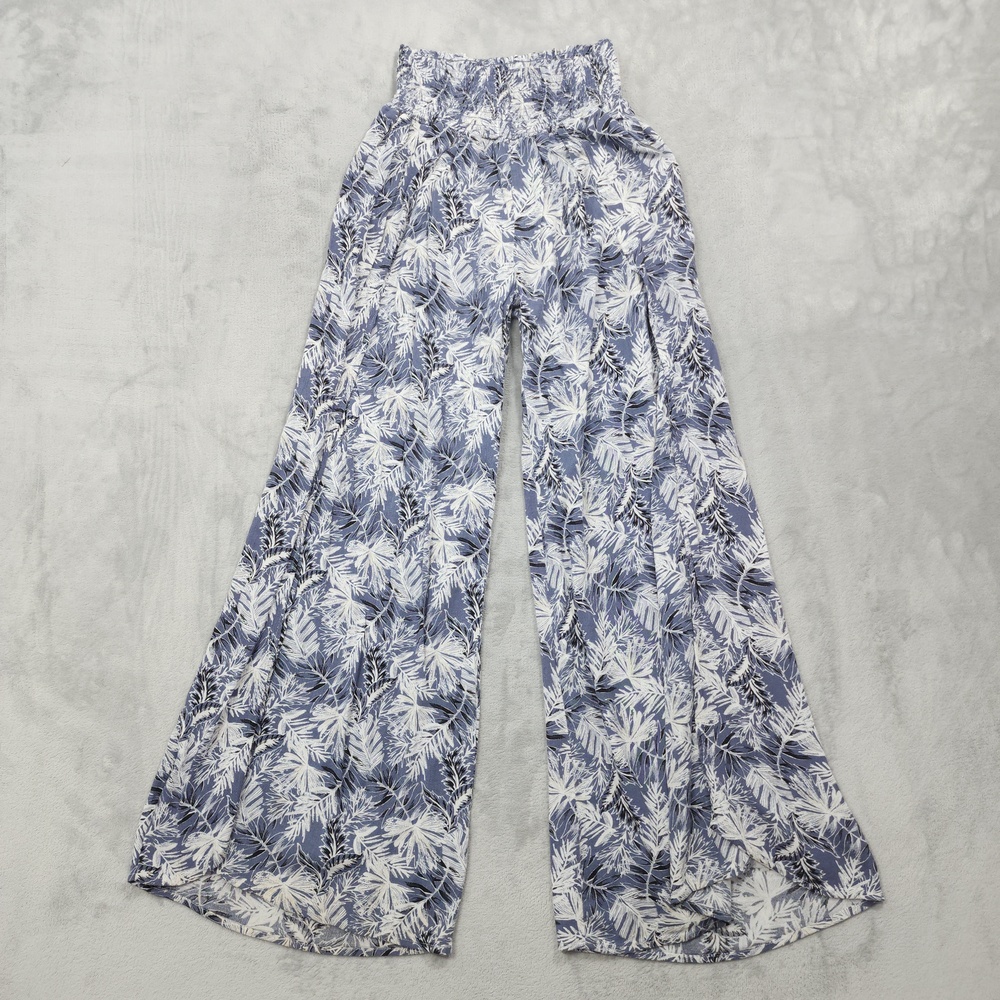 Rewash Pants Womens XL Juniors Blue Tropical Leaf Wide Leg Pull On Beach Rayon